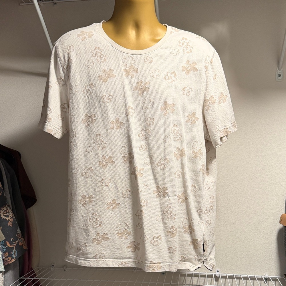 Ted Baker Cream Short Sleeve Tee with Subtle Floral Print